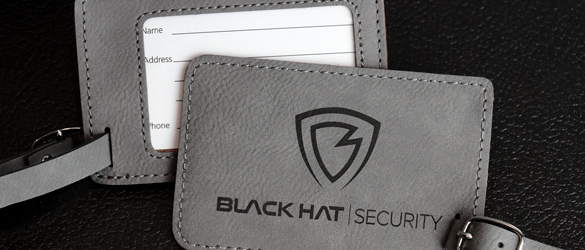 close up of back of leatherette luggage tag