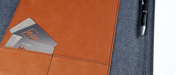 close up of leatherette portfolio inside