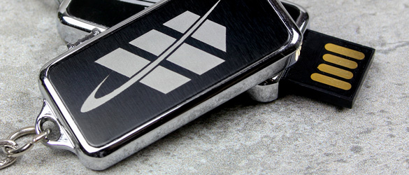 close up of metal usb after being etched