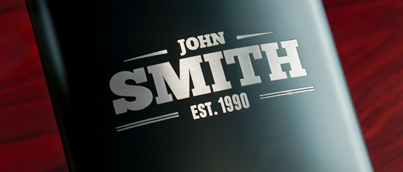 laser etched flask on top of box