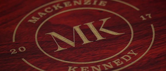 close up of etching on rosewood