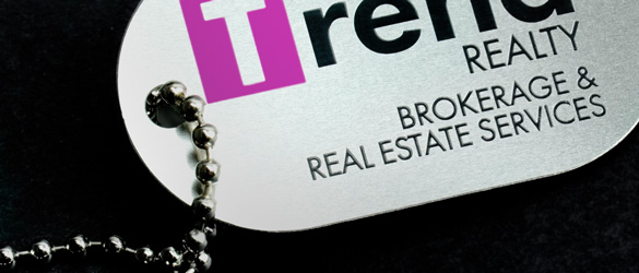 metal dog tag with purple screen print