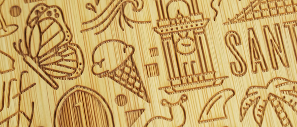 close up of etching on wood cutting board
