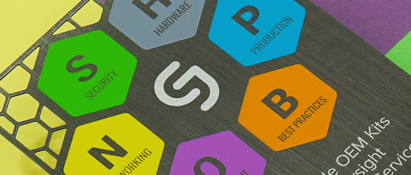 close up photo of screen printing on a black metal business card