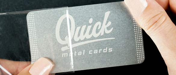 clear plastic sleeve on a quick metal business card