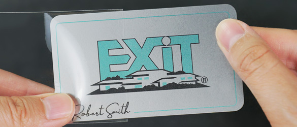 clear plastic sleeve on a quick metal business card