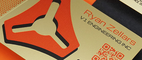 Closeup of Brass Quick Metal Card with printing